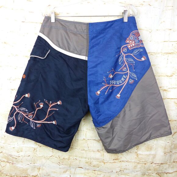 VTG Zoo York Swim Board Short Men 34X10 Blue Gray Skull Embroidery Skate Y2K - Picture 2 of 14